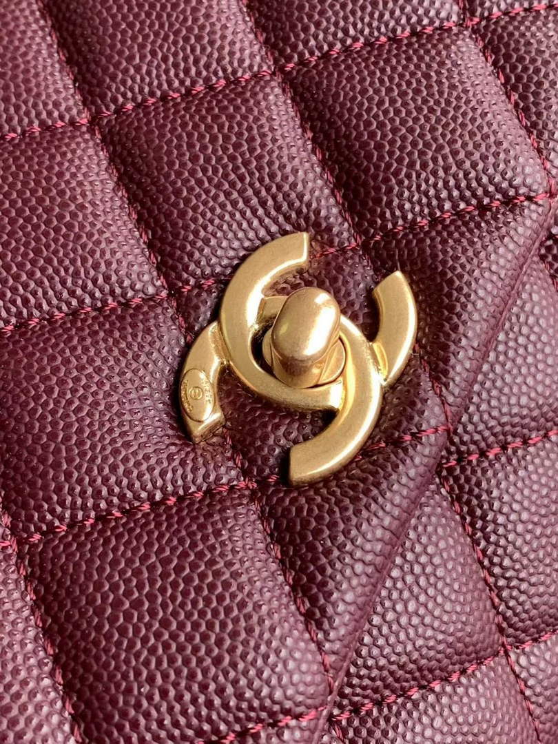 Chanel Large Flap bag with top handle A92991, Wine Red calfskin gold
