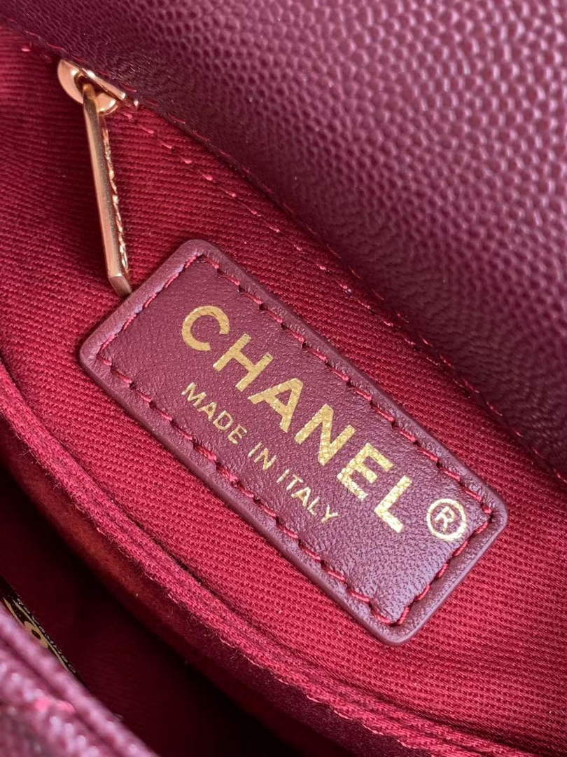 Chanel Large Flap bag with top handle A92991, Wine Red calfskin gold