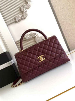 Chanel Large Flap bag with top handle A92991, Wine Red calfskin
