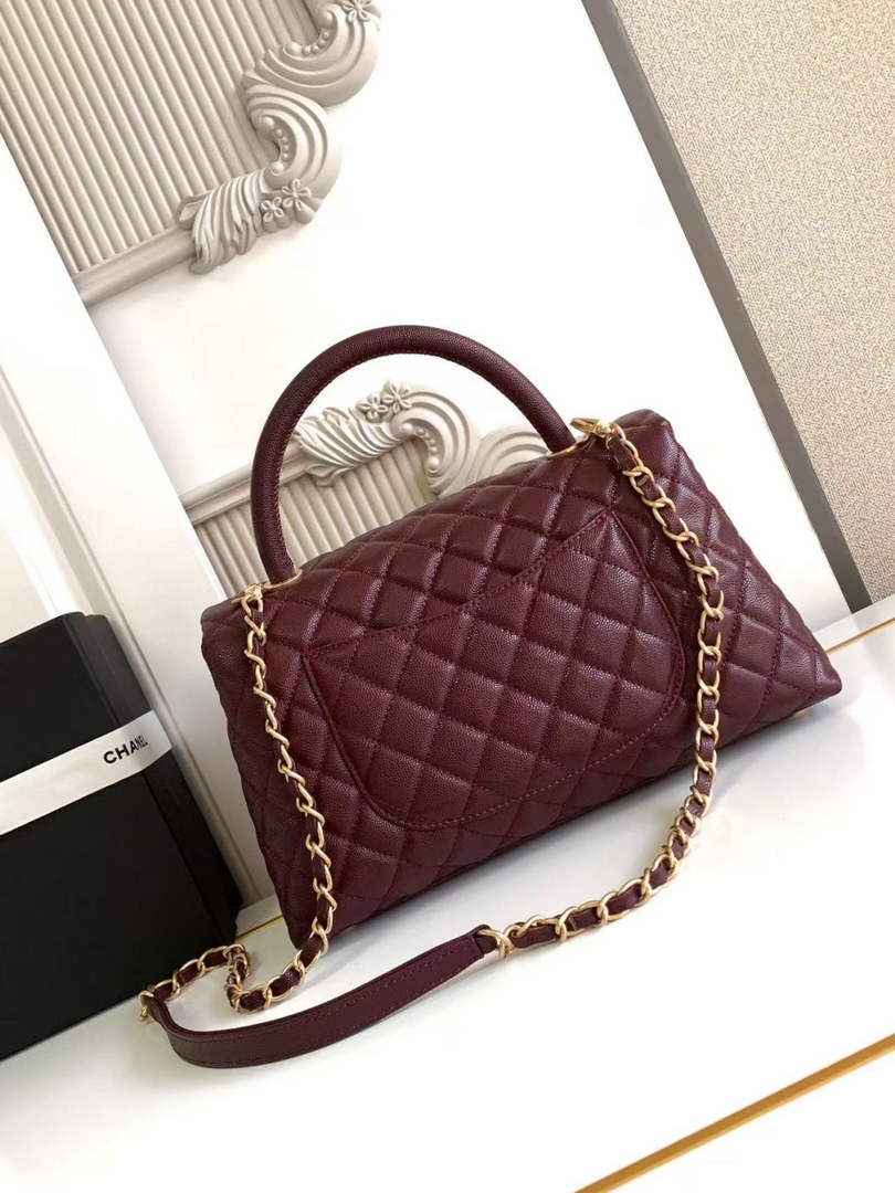 Chanel Large Flap bag with top handle A92991, Wine Red calfskin