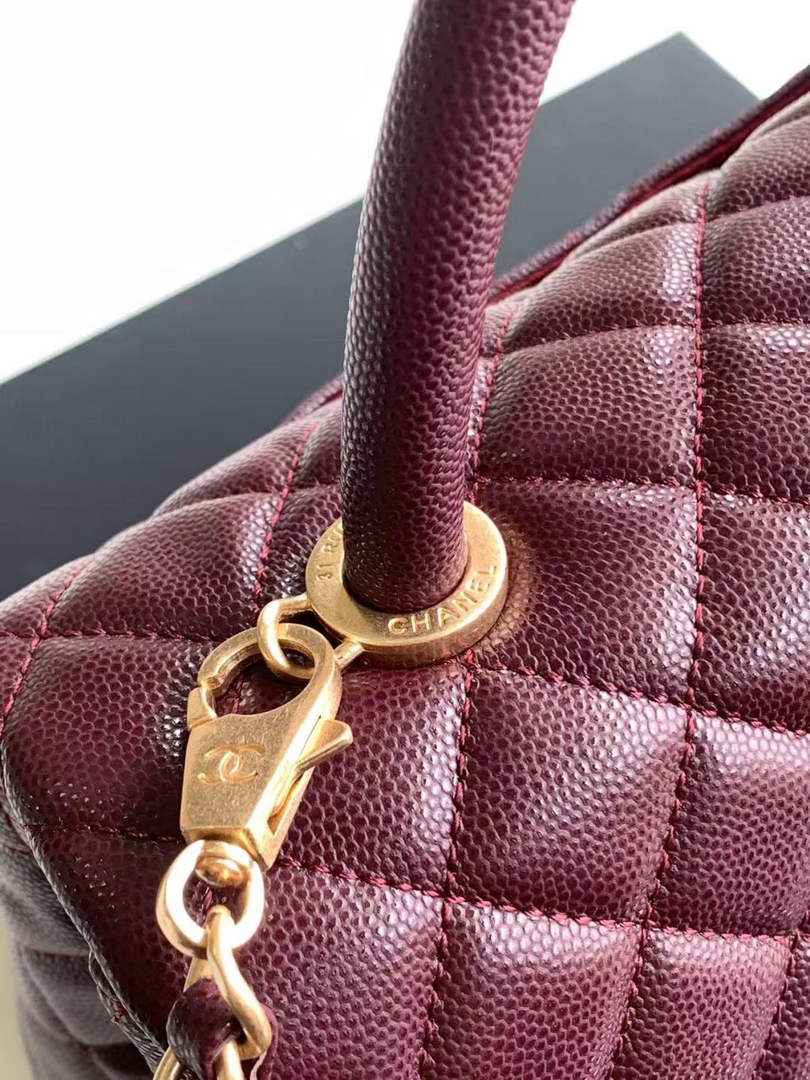 Chanel Large Flap bag with top handle A92991, Wine Red calfskin