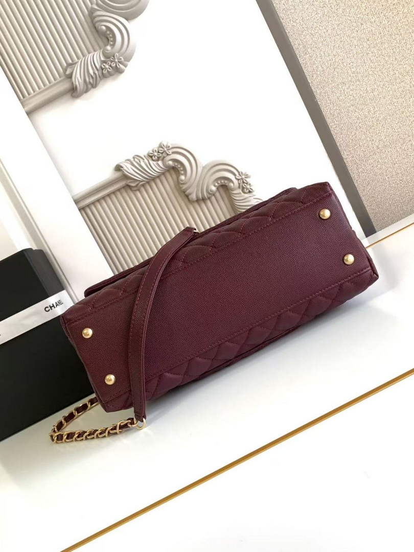 Chanel Large Flap bag with top handle A92991, Wine Red calfskin