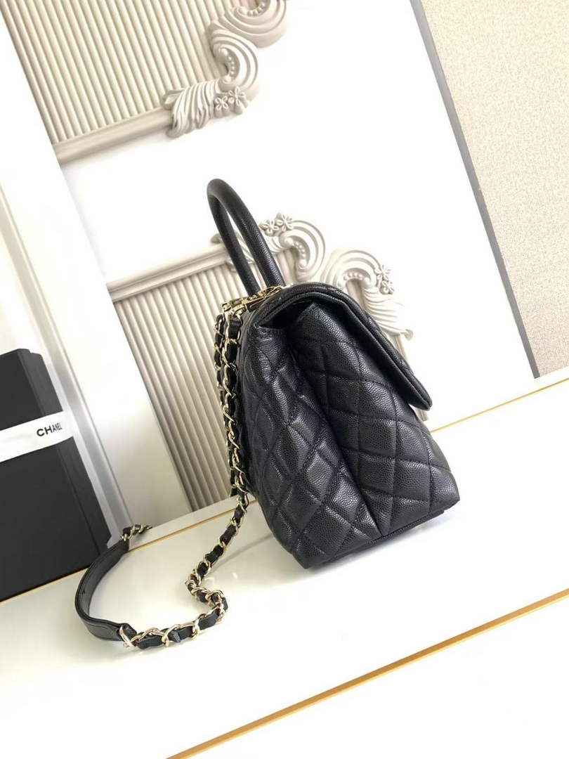 Chanel Large Flap bag with top handle A92991, Black calfskin gold