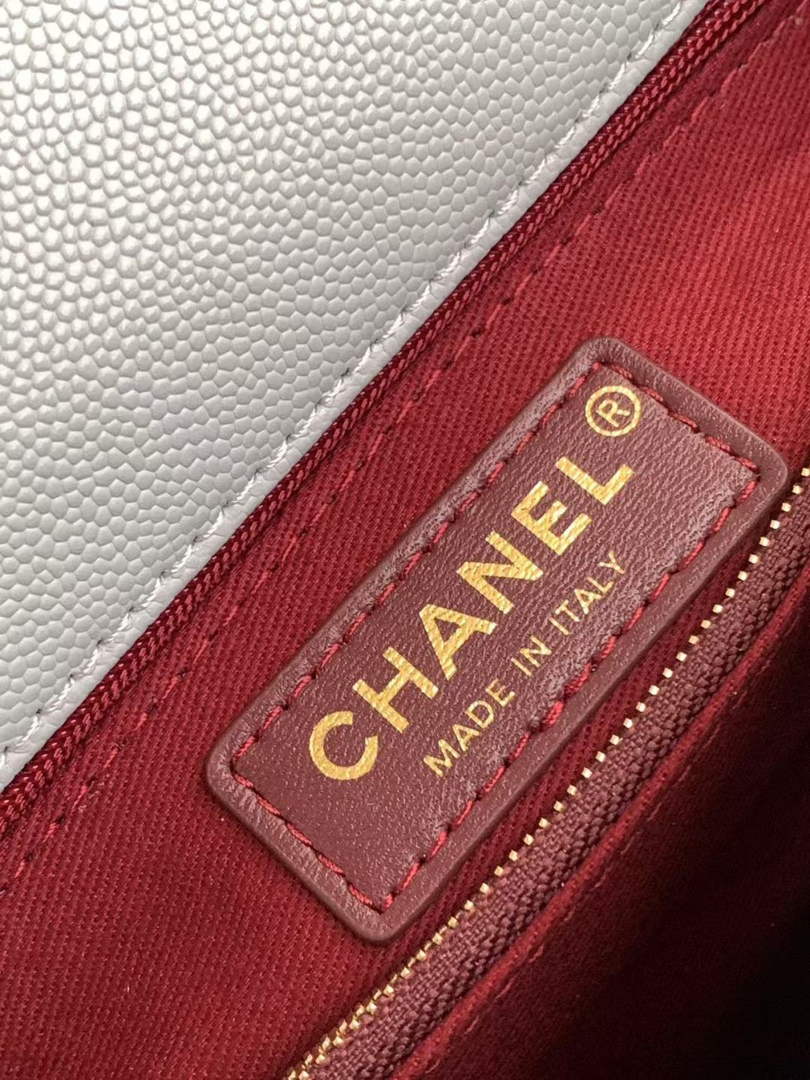Chanel Large Flap bag with top handle A92991, Gray Red calfskin