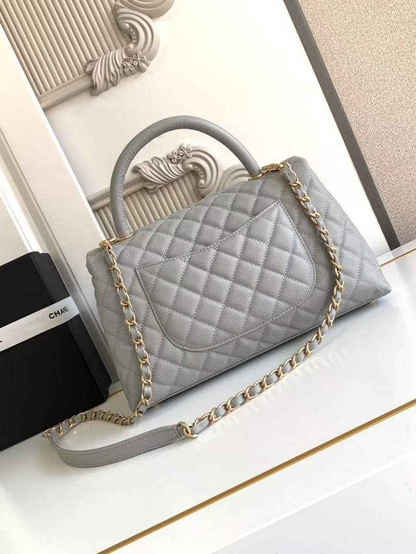 Chanel Large Flap bag with top handle A92991, Gray calfskin