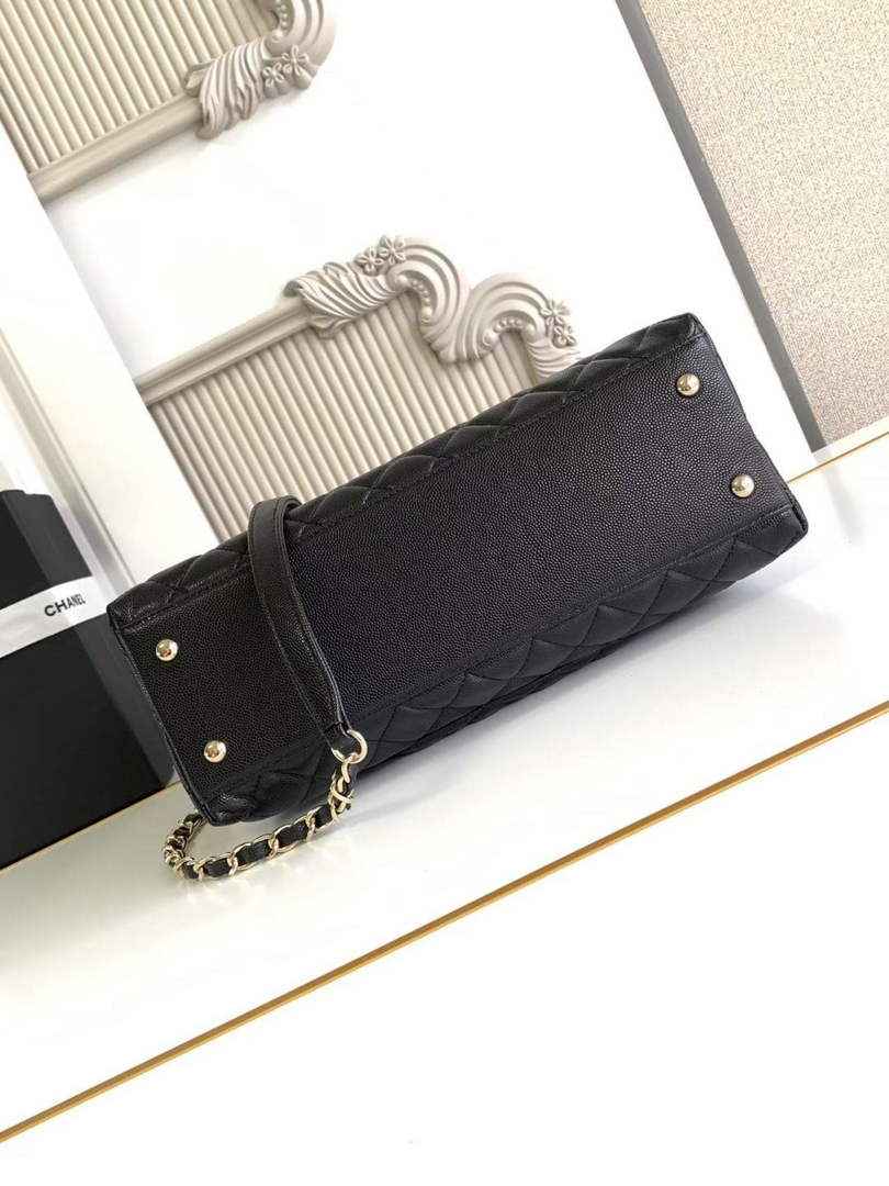 Chanel Large Flap bag with top handle A92991, Black calfskin gold