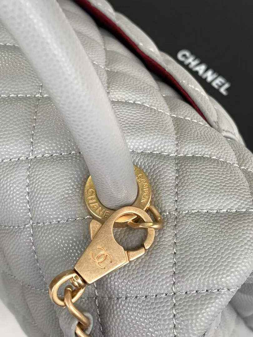 Chanel Large Flap bag with top handle A92991, Gray calfskin