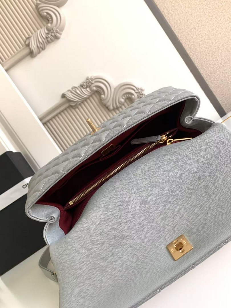 Chanel Large Flap bag with top handle A92991, Gray calfskin