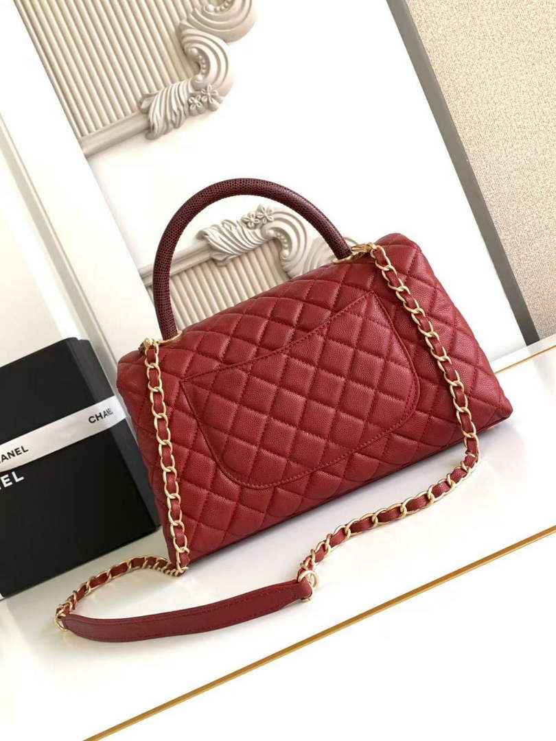 Chanel Large Flap bag with top handle A92991, Red calfskin