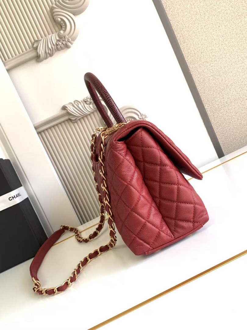 Chanel Large Flap bag with top handle A92991, Red calfskin