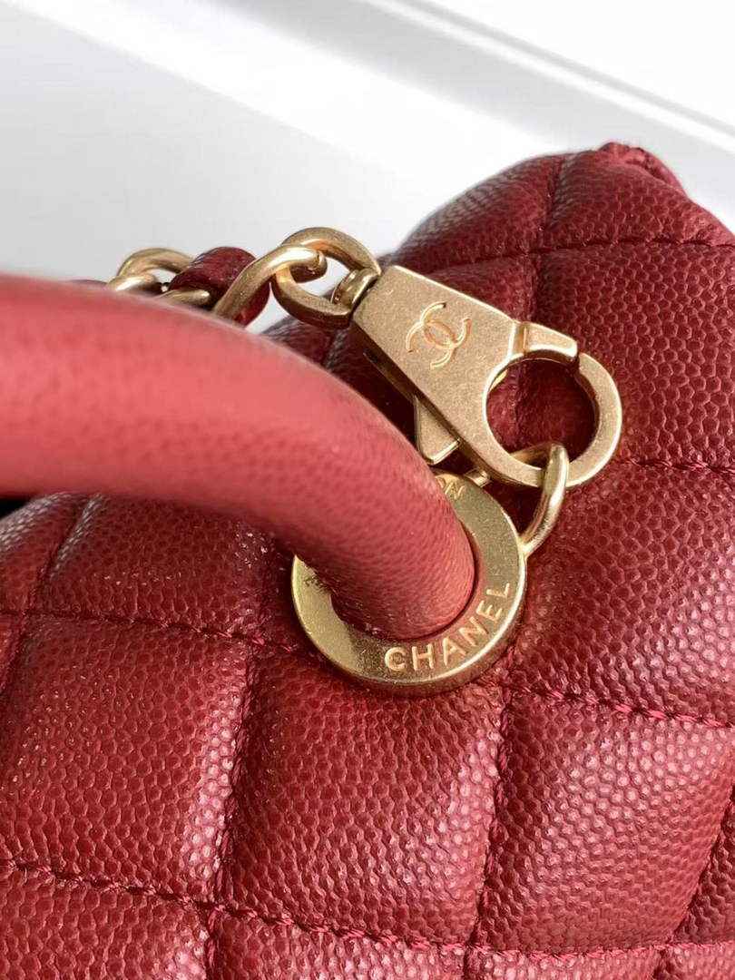 Chanel Large Flap bag with top handle A92991, Red calfskin Gold
