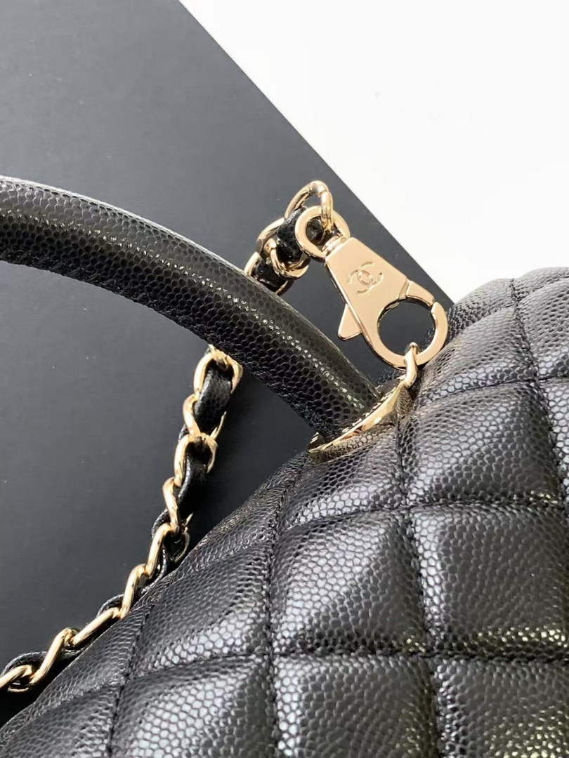 Chanel Large Flap bag with top handle A92991, Black calfskin gold