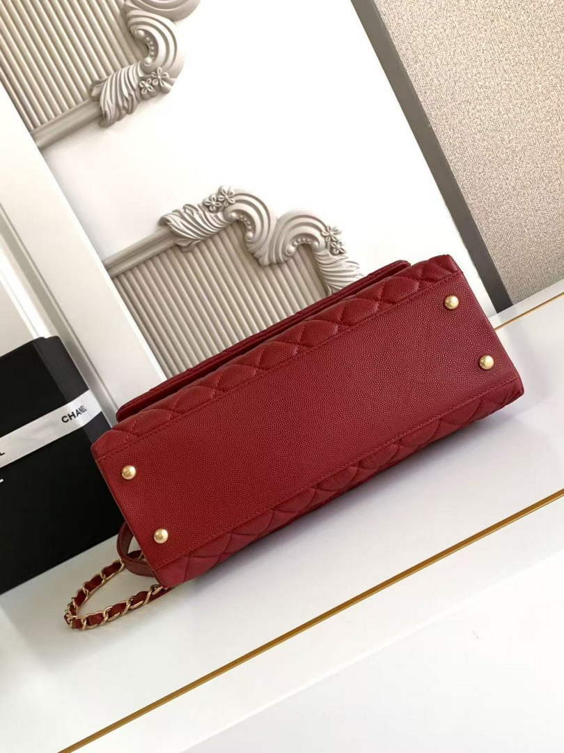 Chanel Large Flap bag with top handle A92991, Red calfskin Gold