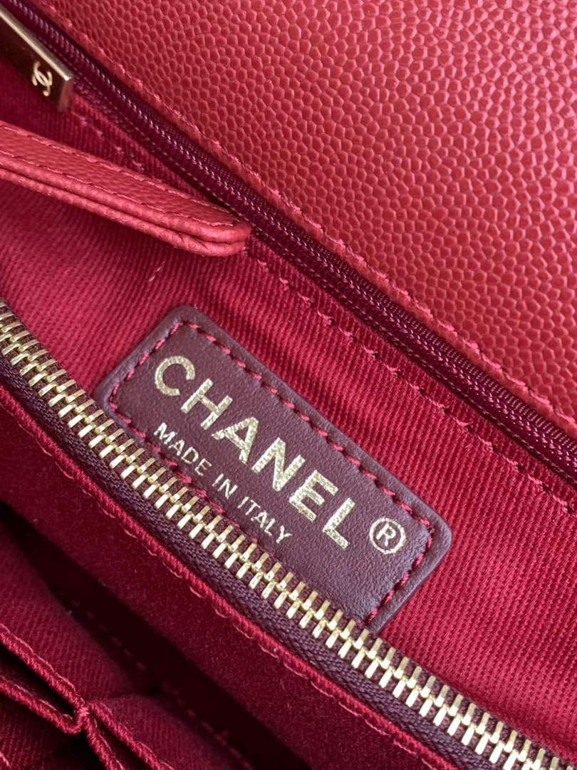 Chanel Large Flap bag with top handle A92991, Red calfskin Gold