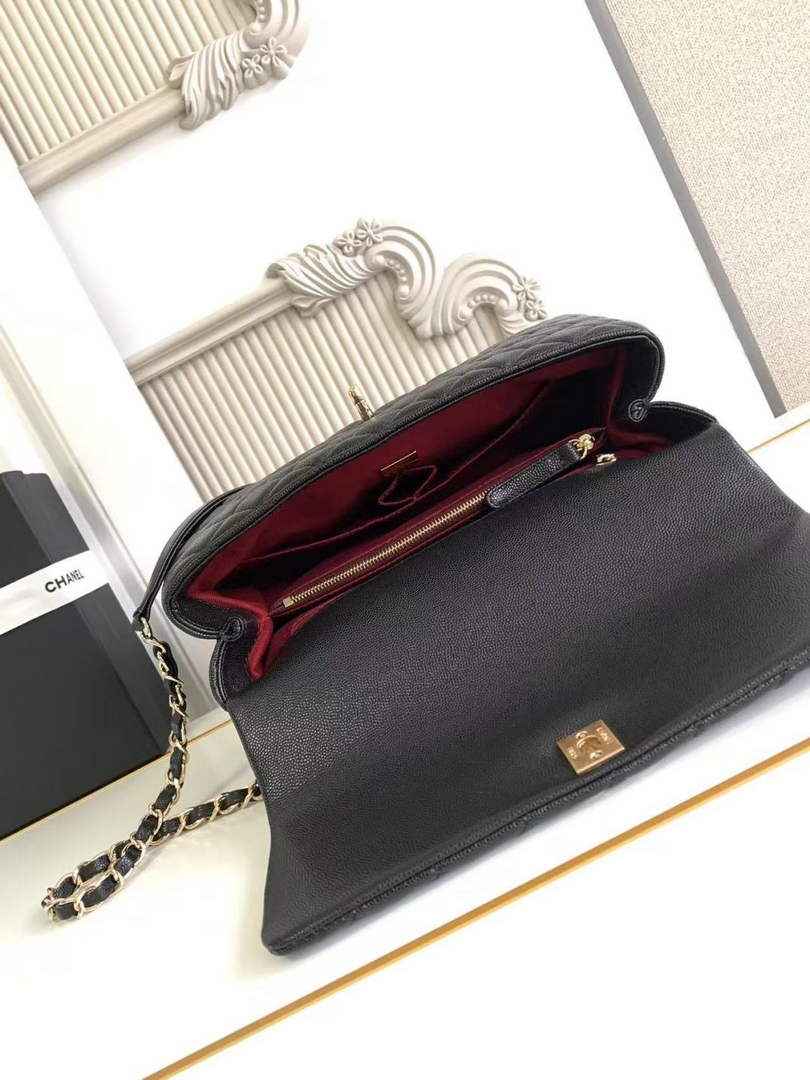 Chanel Large Flap bag with top handle A92991, Black calfskin gold