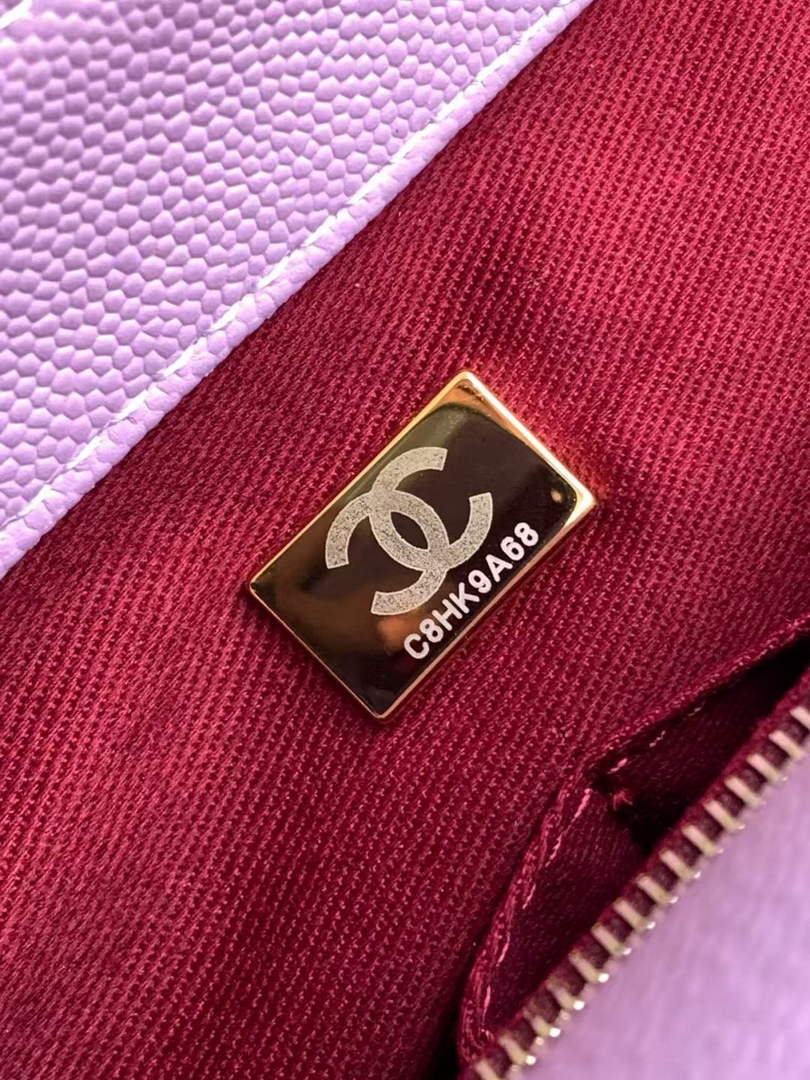 Chanel Large Flap bag with top handle A92991, Purple Red calfskin