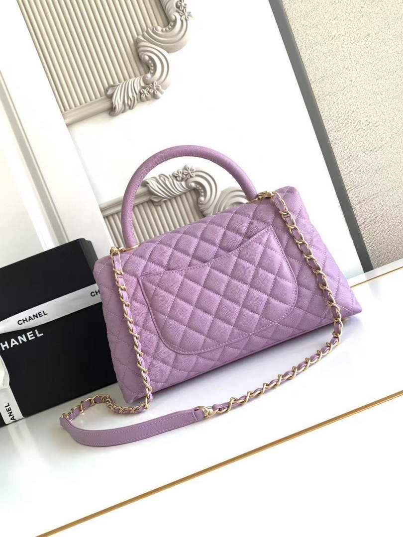 Chanel Large Flap bag with top handle A92991, Purple calfskin