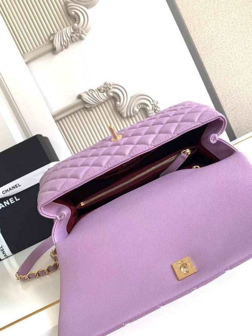 Chanel Large Flap bag with top handle A92991, Purple calfskin