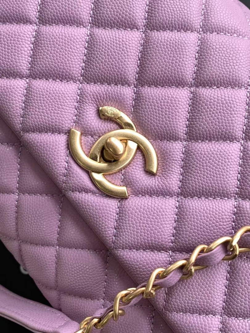 Chanel Large Flap bag with top handle A92991, Purple calfskin