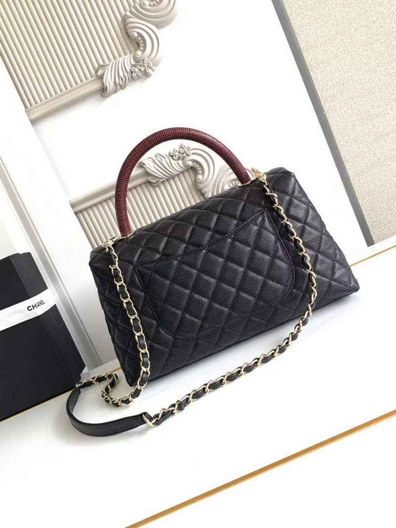 Chanel Large Flap bag with top handle A92991, Black Red calfskin
