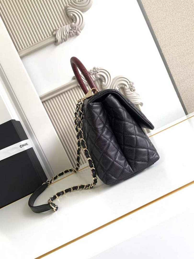 Chanel Large Flap bag with top handle A92991, Black Red calfskin Gold
