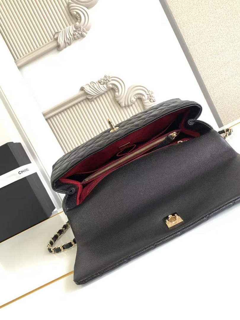 Chanel Large Flap bag with top handle A92991, Black Red calfskin Gold