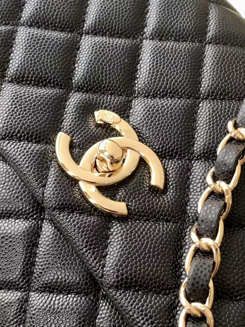 Chanel Large Flap bag with top handle A92991, Black Red calfskin Gold