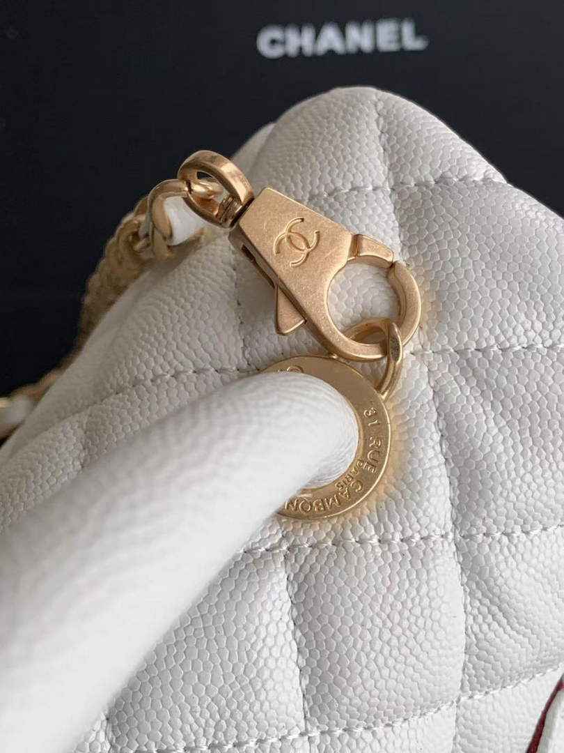 Chanel Large Flap bag with top handle A92991, White calfskin