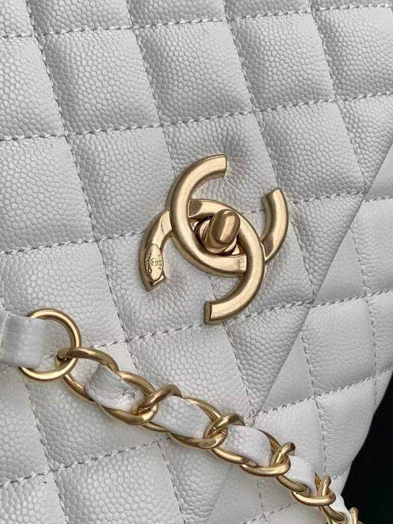 Chanel Large Flap bag with top handle A92991, White calfskin