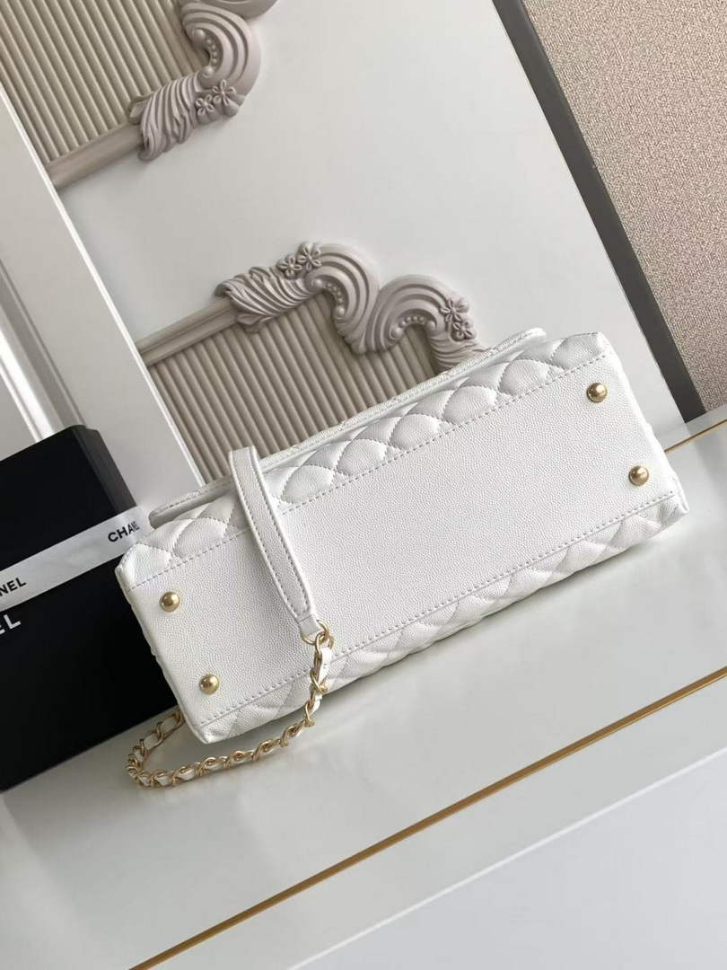 Chanel Large Flap bag with top handle A92991, White calfskin