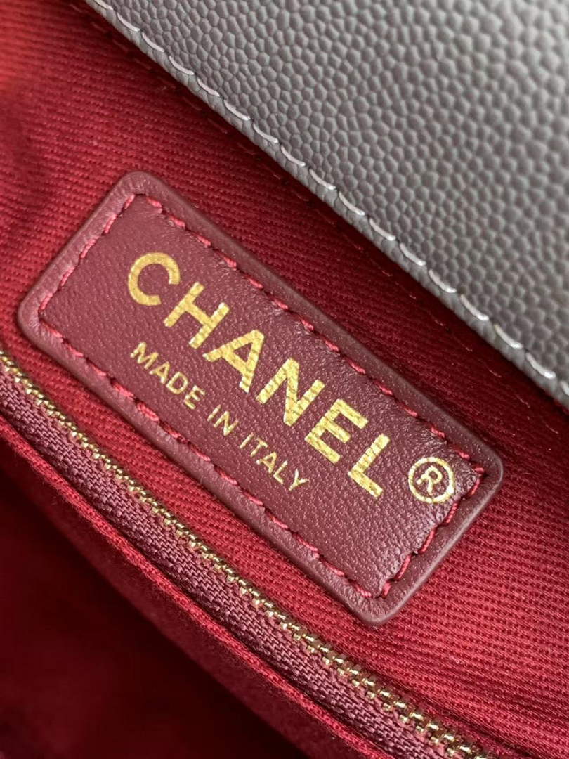 Chanel Large Flap bag with top handle A92991, Dark Gray Red calfskin