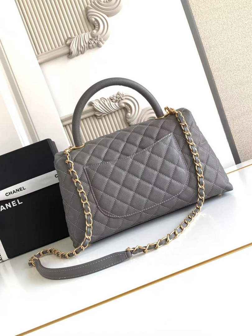 Chanel Large Flap bag with top handle A92991, Dark Gray calfskin