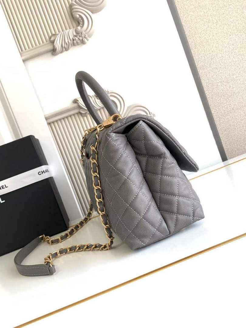 Chanel Large Flap bag with top handle A92991, Dark Gray calfskin