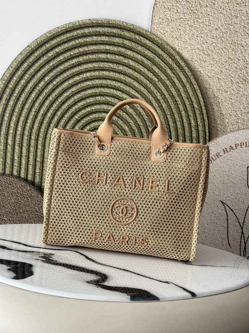 Chanel Large Shopping Tote Bag, A66941 Beige Braided Straw