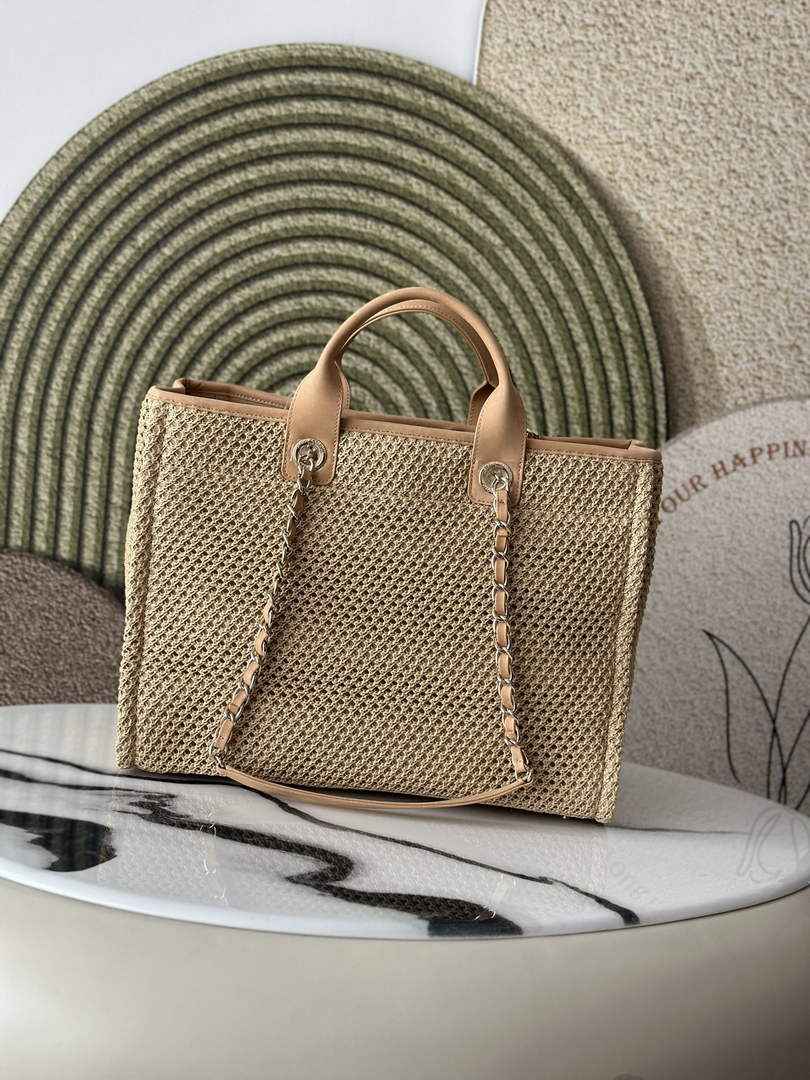 Chanel Large Shopping Tote Bag, A66941 Beige Braided Straw