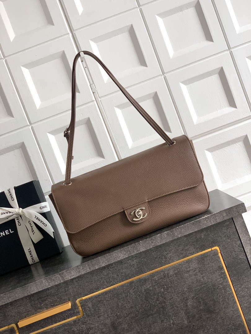 Chanel Maxi Flapbag AS6231 Grained Calfskin Light Brown Silver - Default Title - View 1