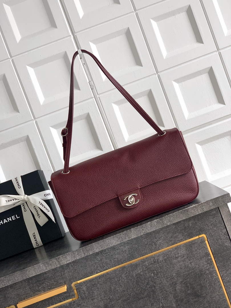 Chanel Maxi Flapbag AS6231 Grained Calfskin Dark Burgundy Silver - Default Title - View 1