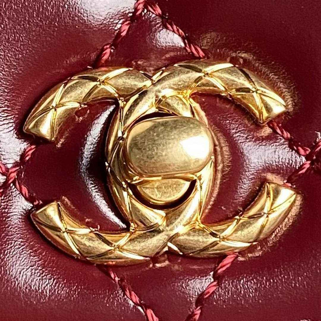 Chanel Mini Flap Bag with Top Handle AS2215 - Wine Red Calfskin