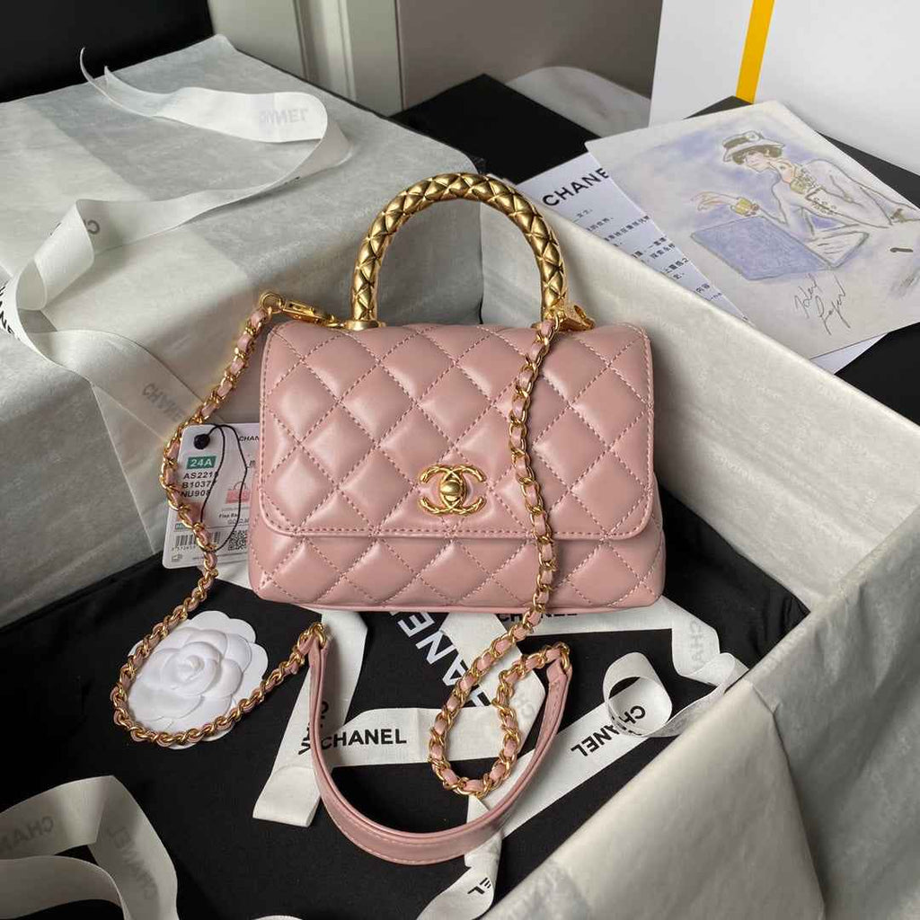Chanel Mini Flap Bag with Top Handle AS2215 - Pink Calfskin