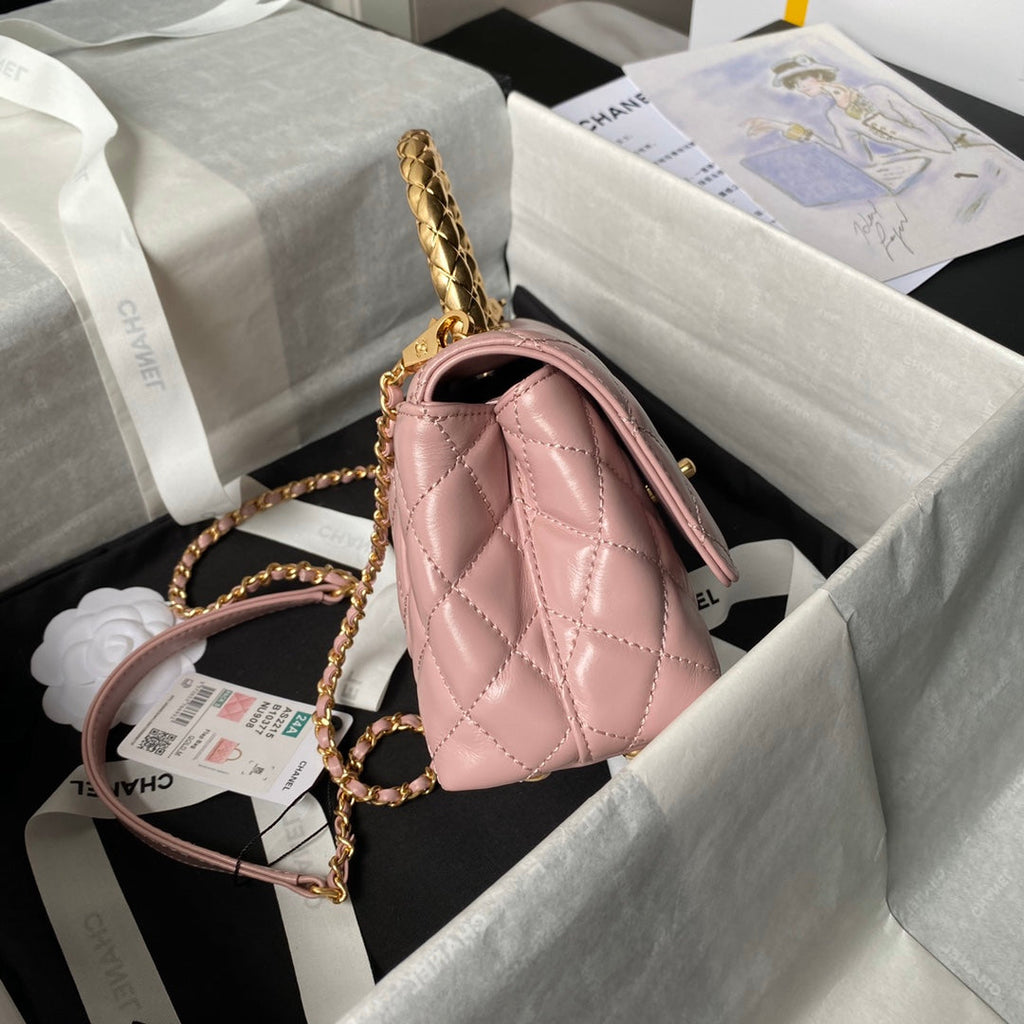 Chanel Mini Flap Bag with Top Handle AS2215 - Pink Calfskin