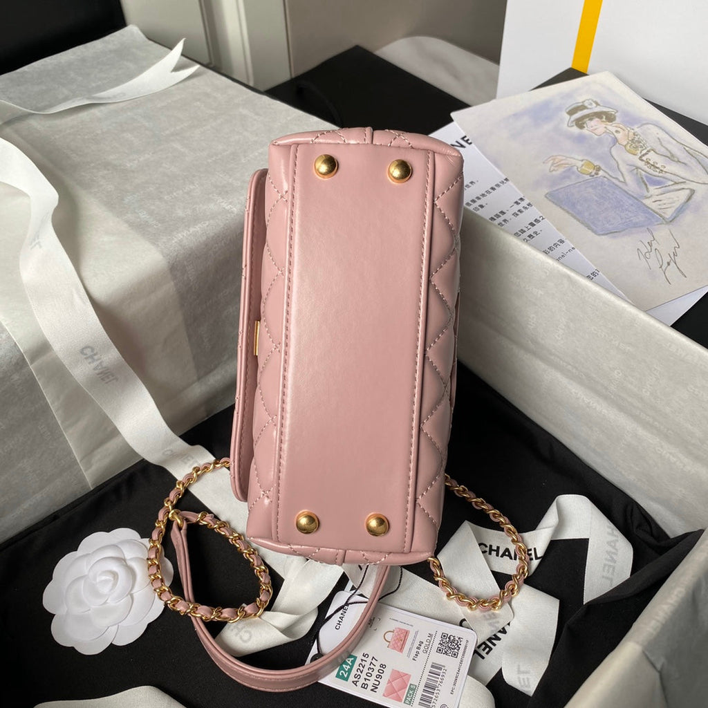 Chanel Mini Flap Bag with Top Handle AS2215 - Pink Calfskin