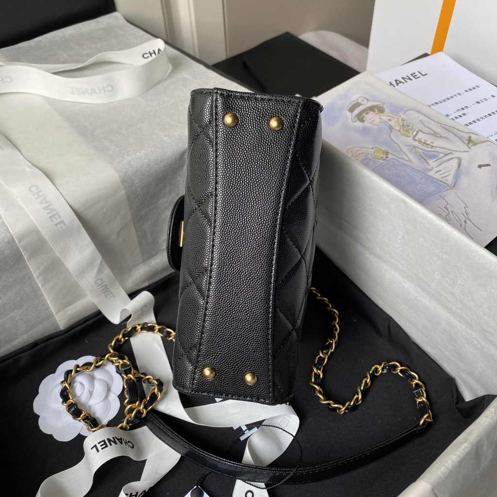 Chanel mini flap bag with top handle, AS4956 black calfskin