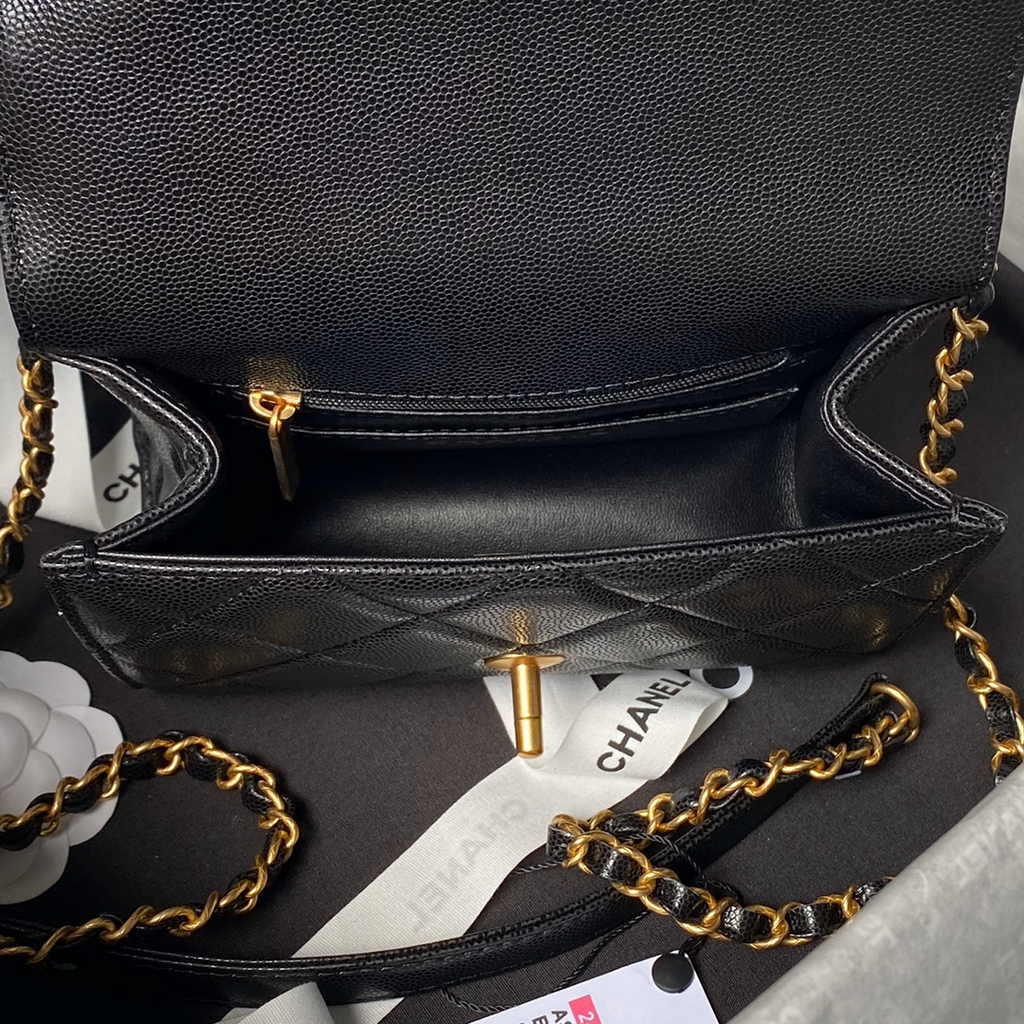 Chanel mini flap bag with top handle, AS4956 black calfskin