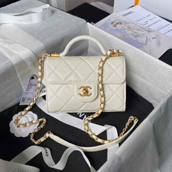 Chanel mini flap bag with top handle, AS4956 white calfskin