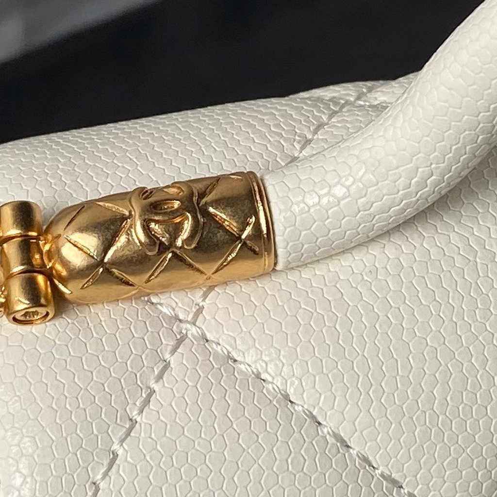 Chanel mini flap bag with top handle, AS4956 white calfskin
