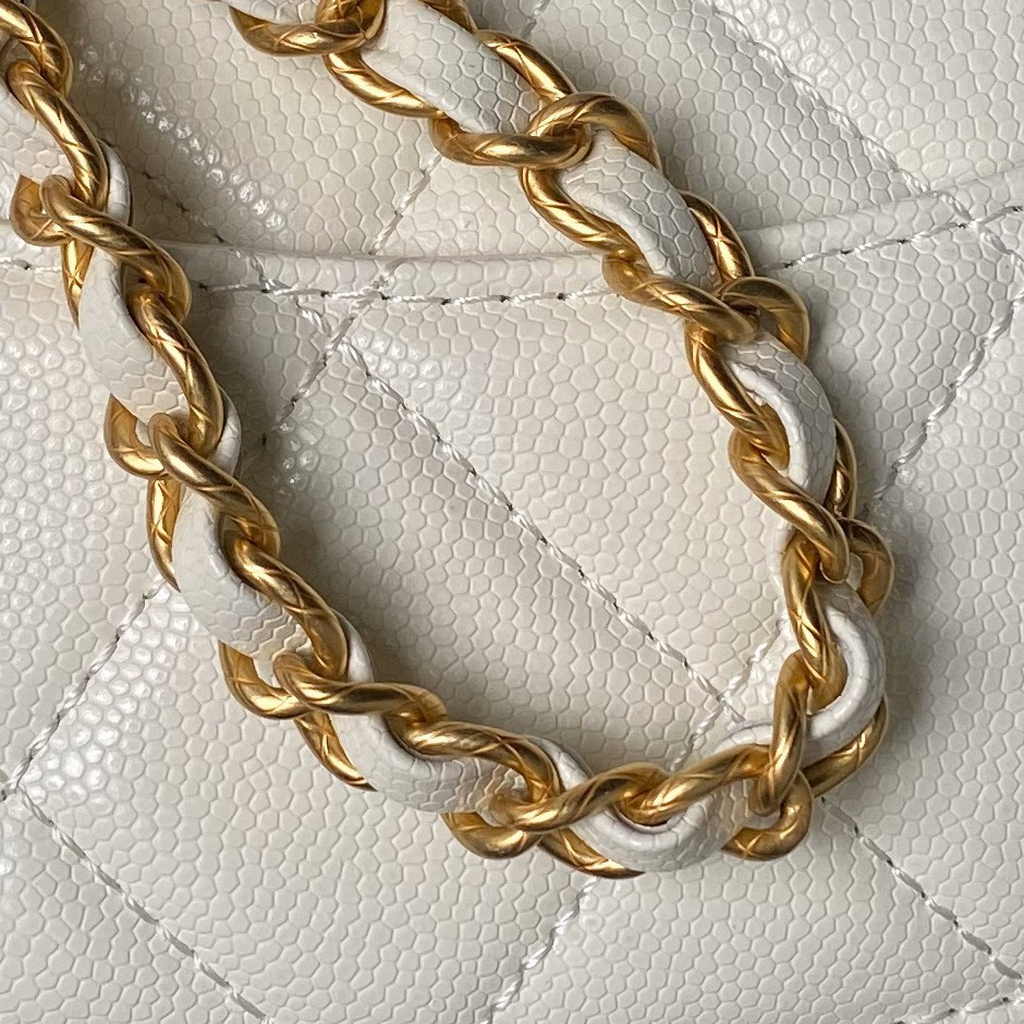 Chanel mini flap bag with top handle, AS4956 white calfskin