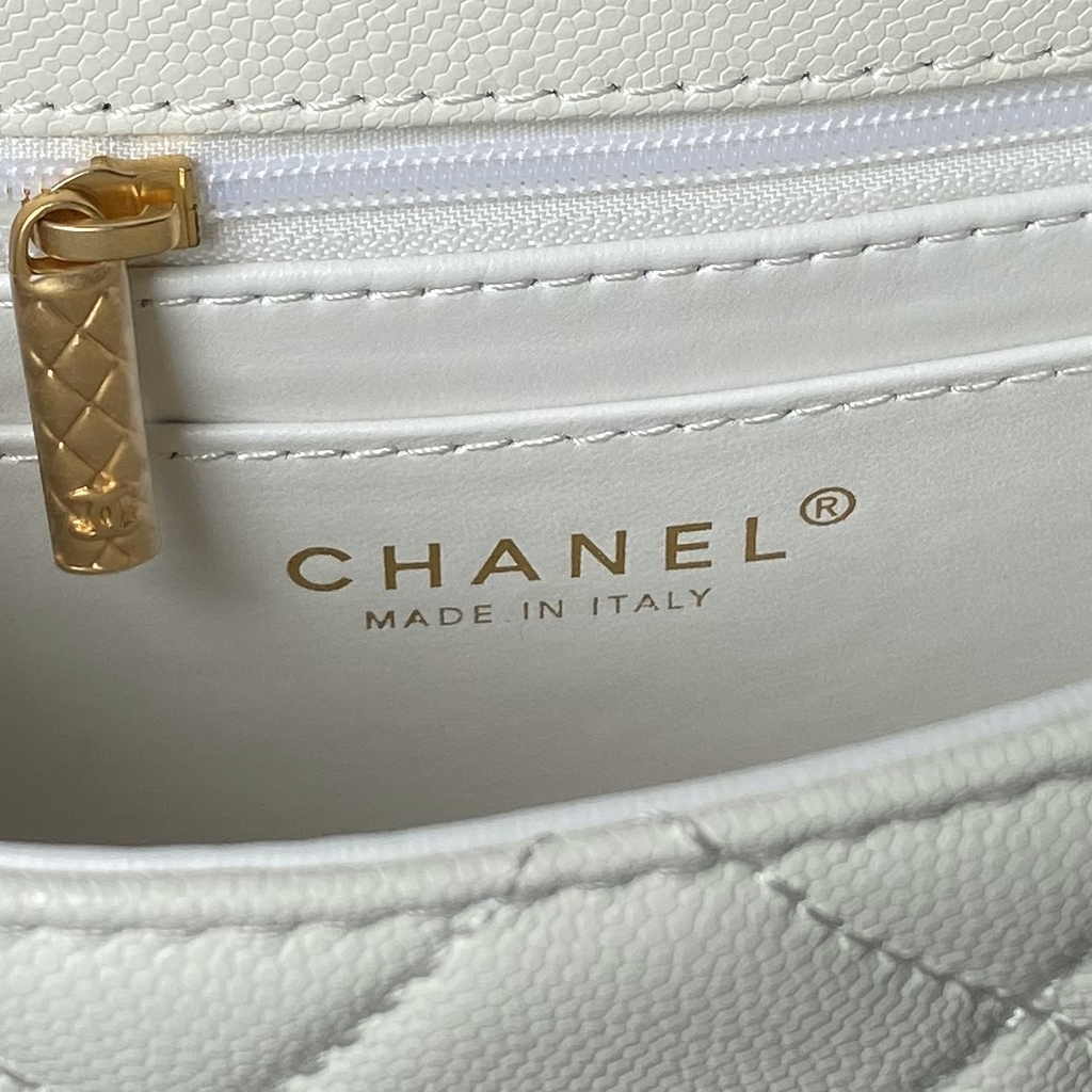 Chanel mini flap bag with top handle, AS4956 white calfskin