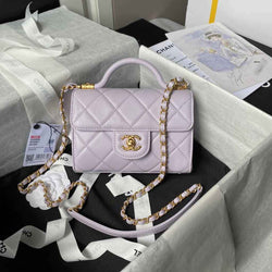 Chanel mini flap bag with top handle, AS4956 purple Lambskin