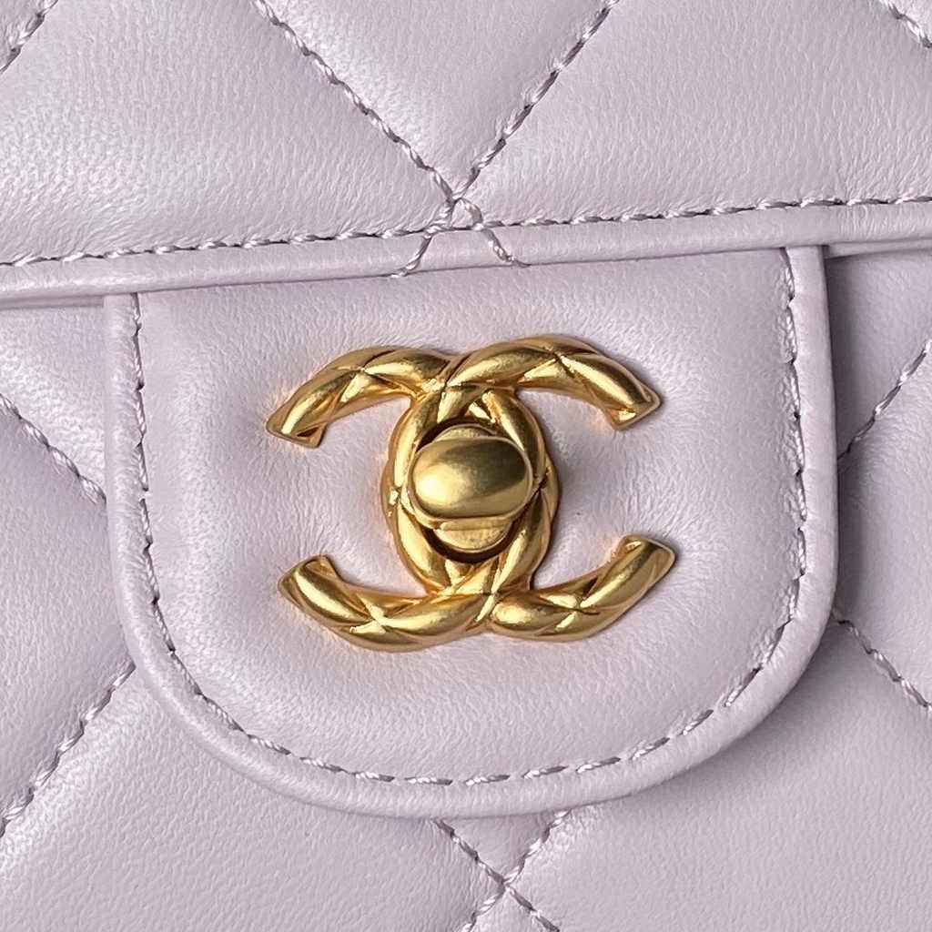 Chanel mini flap bag with top handle, AS4956 purple Lambskin