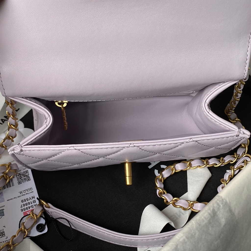 Chanel mini flap bag with top handle, AS4956 purple Lambskin